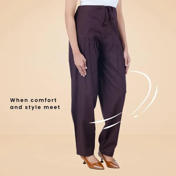 Coffee_Brown_Salwar_Pant_-_Modern_Style_Pure_Cotton_For_Women_-_Ethnic_Semi_Patiala_Trouser_-_Office,Home_-_All_Day_Comfort_Wear_With_Drawstring