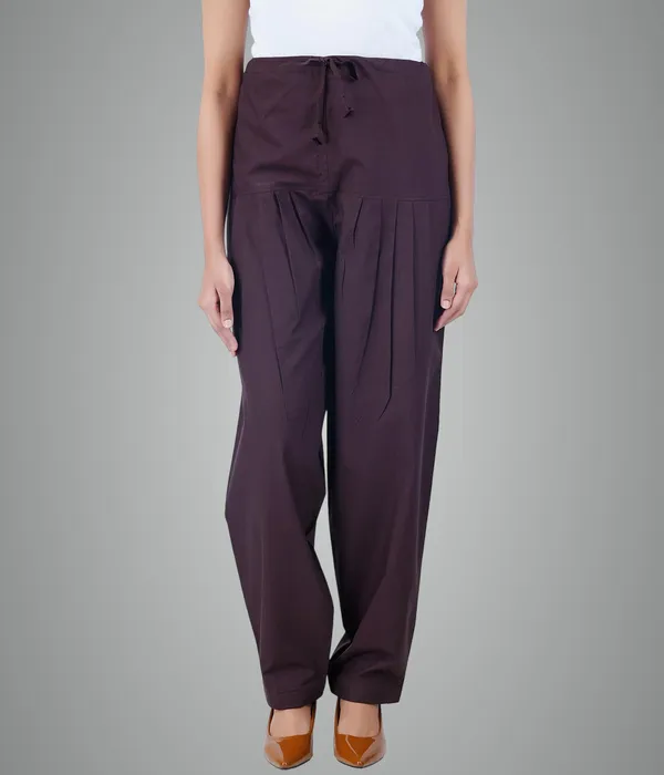 Coffee_Brown_Salwar_Pant_-_Modern_Style_Pure_Cotton_For_Women_-_Ethnic_Semi_Patiala_Trouser_-_Office,Home_-_All_Day_Comfort_Wear_With_Drawstring