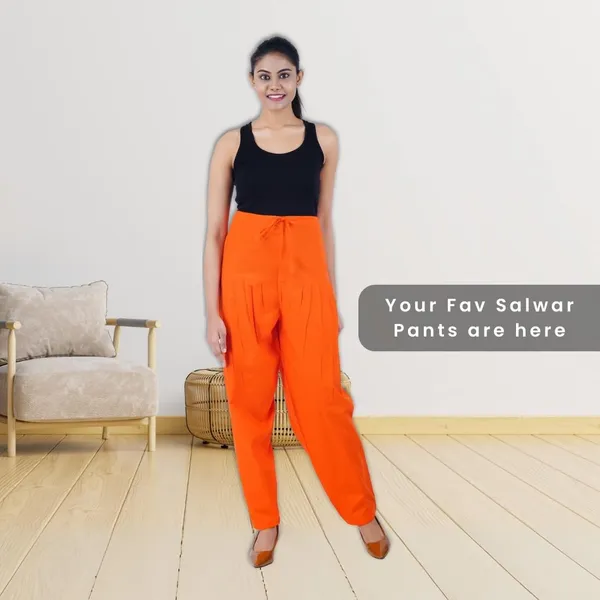 Coral_Orange_Salwar_Pant_-_Modern_Style_Pure_Cotton_For_Women_-_Ethnic_Semi_Patiala_Trouser_-_Office,Home_-_All_Day_Comfort_Wear_With_Drawstring