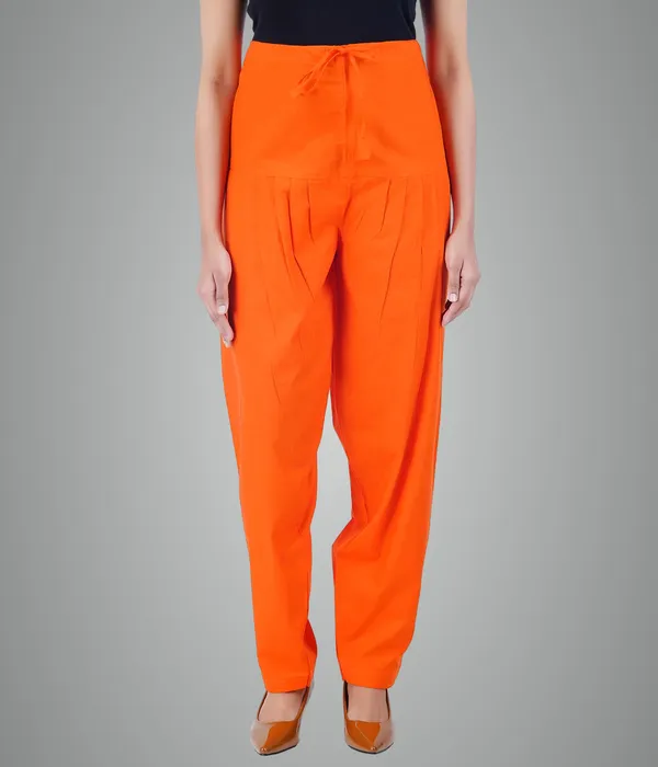 Coral_Orange_Salwar_Pant_-_Modern_Style_Pure_Cotton_For_Women_-_Ethnic_Semi_Patiala_Trouser_-_Office,Home_-_All_Day_Comfort_Wear_With_Drawstring