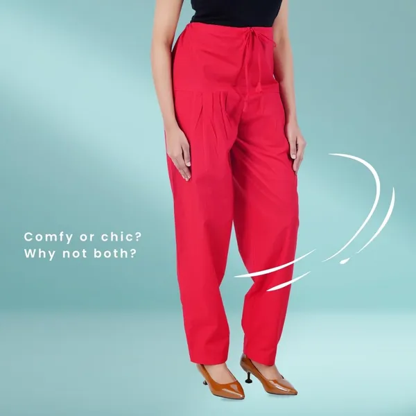 Chilly_Red_Salwar_Pant_-_Modern_Style_Pure_Cotton_For_Women_-_Ethnic_Semi_Patiala_Trouser_-_Office,Home_-_All_Day_Comfort_Wear_With_Drawstring