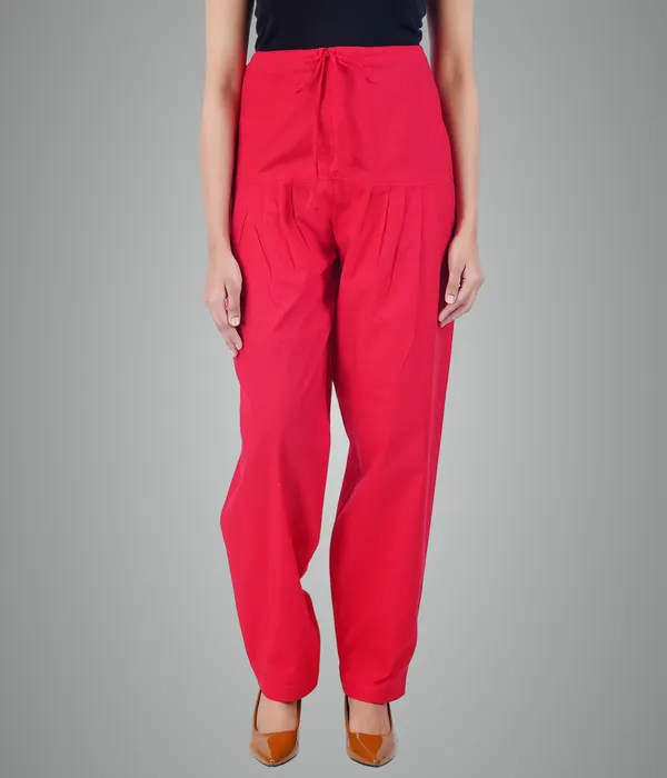 Chilly_Red_Salwar_Pant_-_Modern_Style_Pure_Cotton_For_Women_-_Ethnic_Semi_Patiala_Trouser_-_Office,Home_-_All_Day_Comfort_Wear_With_Drawstring