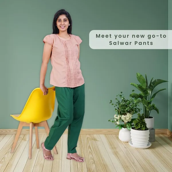 Dark_Green_Salwar_Pant_-_Modern_Style_Pure_Cotton_For_Women_-_Ethnic_Semi_Patiala_Trouser_-_Office,Home_-_All_Day_Comfort_Wear_With_Drawstring