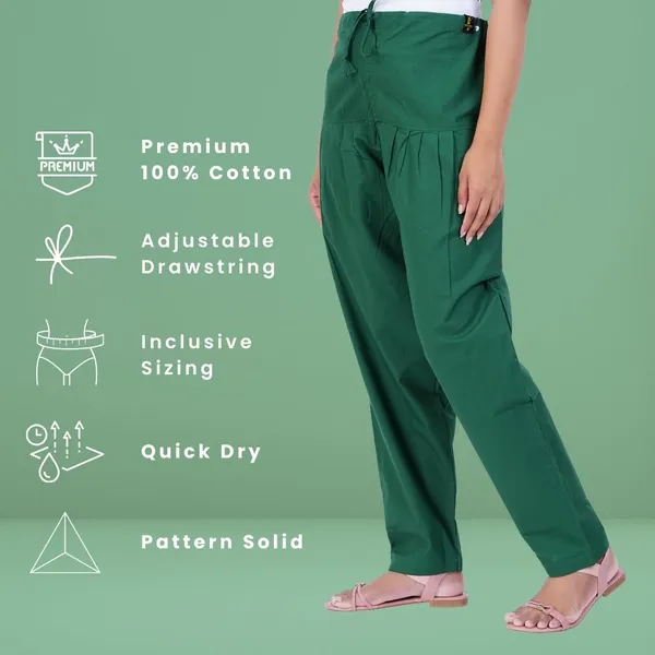 Dark_Green_Salwar_Pant_-_Modern_Style_Pure_Cotton_For_Women_-_Ethnic_Semi_Patiala_Trouser_-_Office,Home_-_All_Day_Comfort_Wear_With_Drawstring