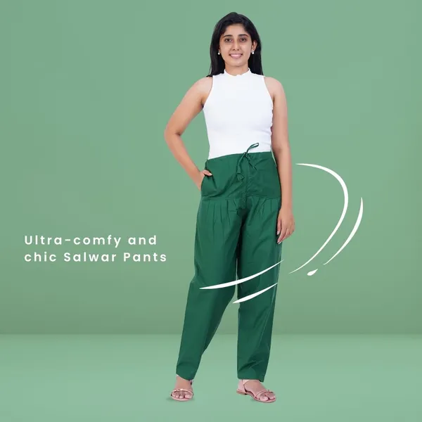 Dark_Green_Salwar_Pant_-_Modern_Style_Pure_Cotton_For_Women_-_Ethnic_Semi_Patiala_Trouser_-_Office,Home_-_All_Day_Comfort_Wear_With_Drawstring