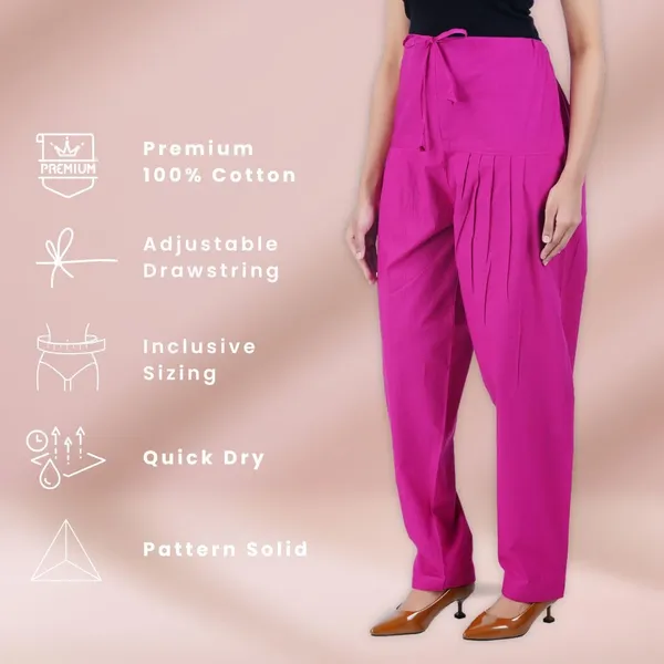 Fushia_Pink_Salwar_Pant_-_Modern_Style_Pure_Cotton_For_Women_-_Ethnic_Semi_Patiala_Trouser_-_Office,Home_-_All_Day_Comfort_Wear_With_Drawstring