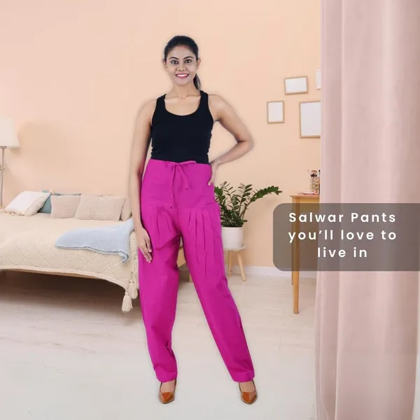 Fushia_Pink_Salwar_Pant_-_Modern_Style_Pure_Cotton_For_Women_-_Ethnic_Semi_Patiala_Trouser_-_Office,Home_-_All_Day_Comfort_Wear_With_Drawstring