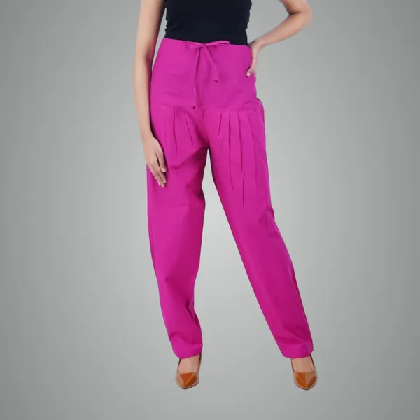 Fushia_Pink_Salwar_Pant_-_Modern_Style_Pure_Cotton_For_Women_-_Ethnic_Semi_Patiala_Trouser_-_Office,Home_-_All_Day_Comfort_Wear_With_Drawstring