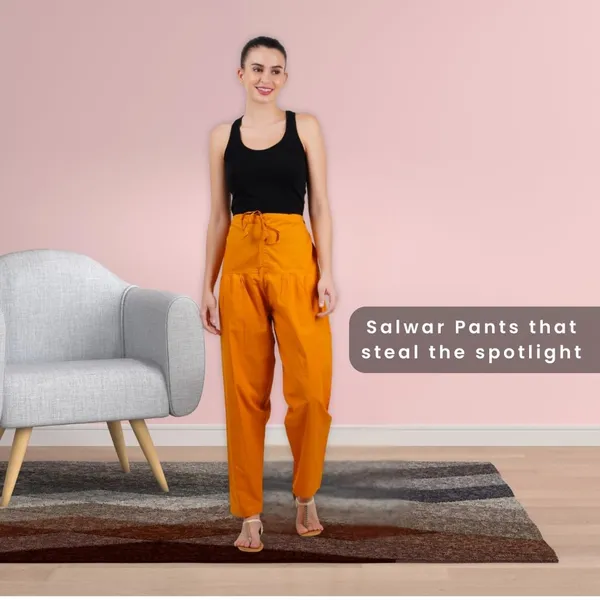 Fire_Yellow_Salwar_Pant_-_Modern_Style_Pure_Cotton_For_Women_-_Ethnic_Semi_Patiala_Trouser_-_Office,Home_-_All_Day_Comfort_Wear_With_Drawstring