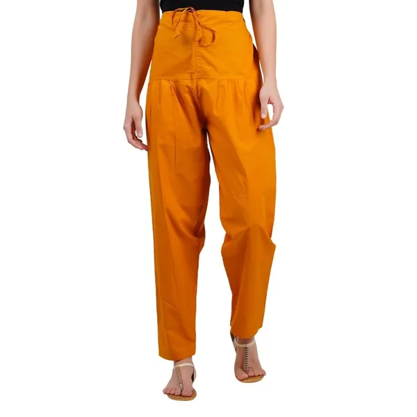 Fire_Yellow_Salwar_Pant_-_Modern_Style_Pure_Cotton_For_Women_-_Ethnic_Semi_Patiala_Trouser_-_Office,Home_-_All_Day_Comfort_Wear_With_Drawstring