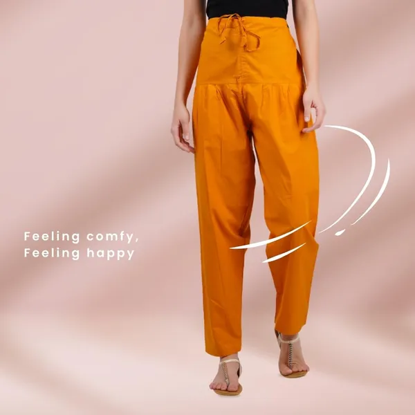 Fire_Yellow_Salwar_Pant_-_Modern_Style_Pure_Cotton_For_Women_-_Ethnic_Semi_Patiala_Trouser_-_Office,Home_-_All_Day_Comfort_Wear_With_Drawstring