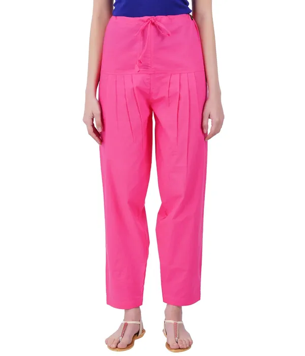 Hot_Pink_Salwar_Pant_-_Modern_Style_Pure_Cotton_For_Women_-_Ethnic_Semi_Patiala_Trouser_-_Office,Home_-_All_Day_Comfort_Wear_With_Drawstring