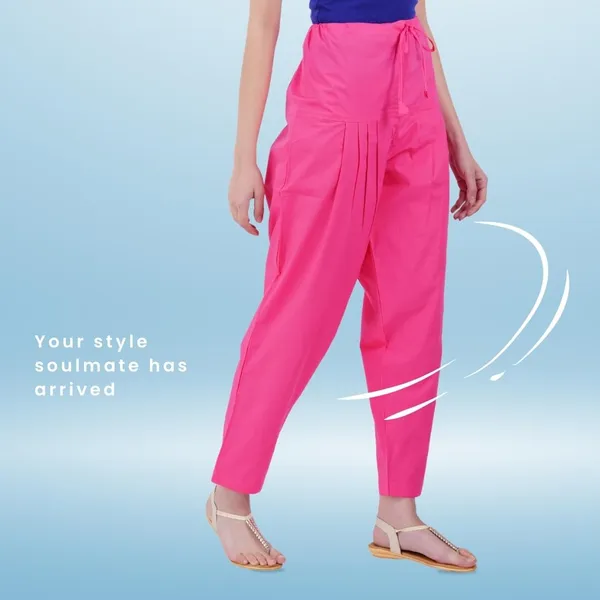 Hot_Pink_Salwar_Pant_-_Modern_Style_Pure_Cotton_For_Women_-_Ethnic_Semi_Patiala_Trouser_-_Office,Home_-_All_Day_Comfort_Wear_With_Drawstring