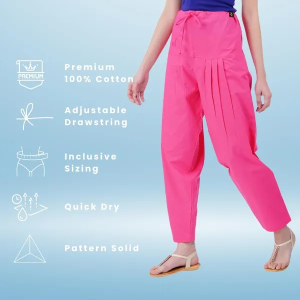 Hot_Pink_Salwar_Pant_-_Modern_Style_Pure_Cotton_For_Women_-_Ethnic_Semi_Patiala_Trouser_-_Office,Home_-_All_Day_Comfort_Wear_With_Drawstring