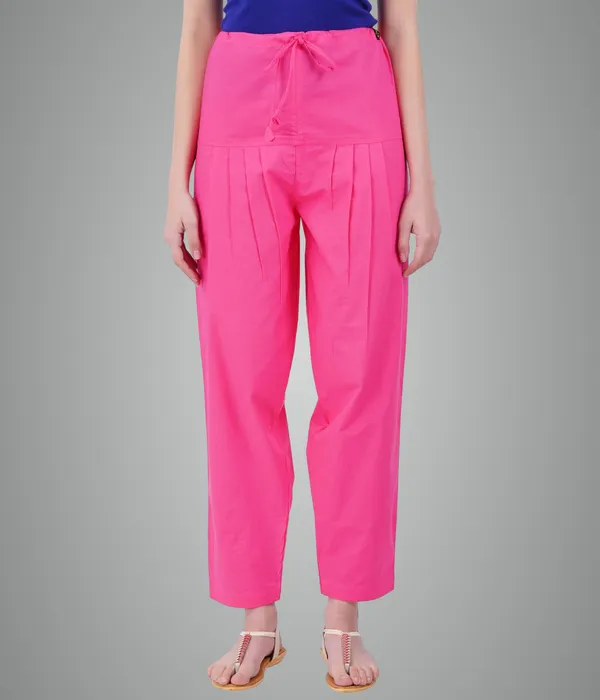 Hot_Pink_Salwar_Pant_-_Modern_Style_Pure_Cotton_For_Women_-_Ethnic_Semi_Patiala_Trouser_-_Office,Home_-_All_Day_Comfort_Wear_With_Drawstring
