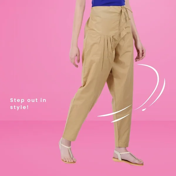 Sand_Khaki_Salwar_Pant_-_Modern_Style_Pure_Cotton_For_Women_-_Ethnic_Semi_Patiala_Trouser_-_Office,Home_-_All_Day_Comfort_Wear_With_Drawstring