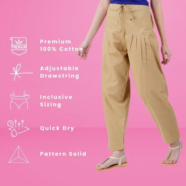Sand_Khaki_Salwar_Pant_-_Modern_Style_Pure_Cotton_For_Women_-_Ethnic_Semi_Patiala_Trouser_-_Office,Home_-_All_Day_Comfort_Wear_With_Drawstring
