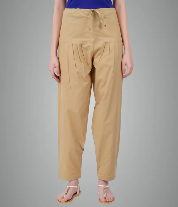 Sand_Khaki_Salwar_Pant_-_Modern_Style_Pure_Cotton_For_Women_-_Ethnic_Semi_Patiala_Trouser_-_Office,Home_-_All_Day_Comfort_Wear_With_Drawstring