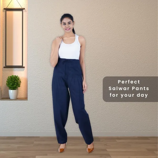 Midnight_Blue_Salwar_Pant_-_Modern_Style_Pure_Cotton_For_Women_-_Ethnic_Semi_Patiala_Trouser_-_Office,Home_-_All_Day_Comfort_Wear_With_Drawstring