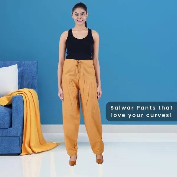 Mustard_Yellow_Salwar_Pant_-_Modern_Style_Pure_Cotton_For_Women_-_Ethnic_Semi_Patiala_Trouser_-_Office,Home_-_All_Day_Comfort_Wear_With_Drawstring