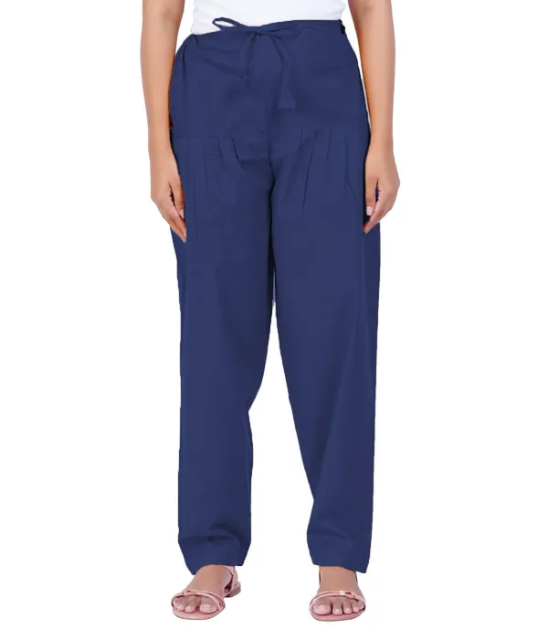 Navy_Blue_Salwar_Pant_-_Modern_Style_Pure_Cotton_For_Women_-_Ethnic_Semi_Patiala_Trouser_-_Office,Home_-_All_Day_Comfort_Wear_With_Drawstring