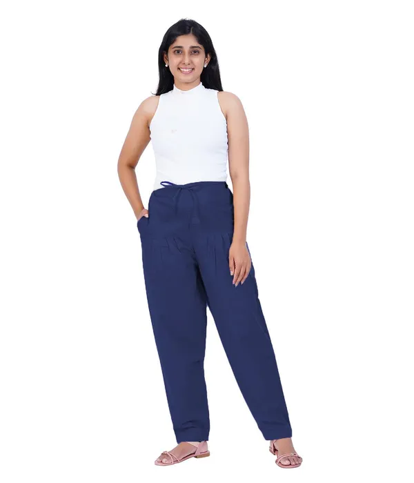 Navy_Blue_Salwar_Pant_-_Modern_Style_Pure_Cotton_For_Women_-_Ethnic_Semi_Patiala_Trouser_-_Office,Home_-_All_Day_Comfort_Wear_With_Drawstring