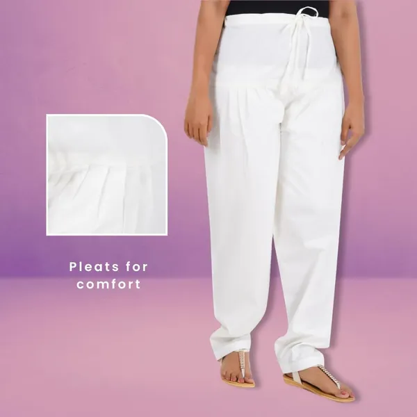 Off_White_Salwar_Pant_-_Modern_Style_Pure_Cotton_For_Women_-_Ethnic_Semi_Patiala_Trouser_-_Office,Home_-_All_Day_Comfort_Wear_With_Drawstring