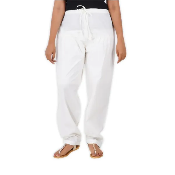 Off_White_Salwar_Pant_-_Modern_Style_Pure_Cotton_For_Women_-_Ethnic_Semi_Patiala_Trouser_-_Office,Home_-_All_Day_Comfort_Wear_With_Drawstring