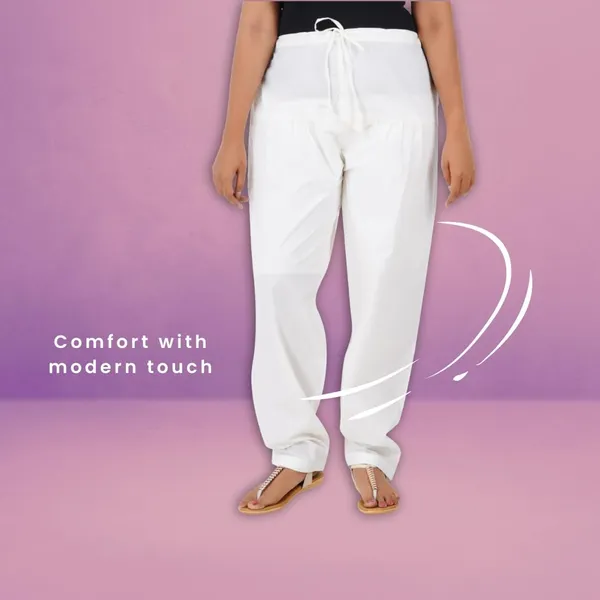 Off_White_Salwar_Pant_-_Modern_Style_Pure_Cotton_For_Women_-_Ethnic_Semi_Patiala_Trouser_-_Office,Home_-_All_Day_Comfort_Wear_With_Drawstring