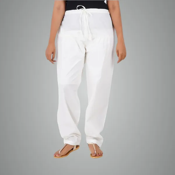 Off_White_Salwar_Pant_-_Modern_Style_Pure_Cotton_For_Women_-_Ethnic_Semi_Patiala_Trouser_-_Office,Home_-_All_Day_Comfort_Wear_With_Drawstring