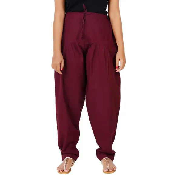 Rosewood_Maroon_Salwar_Pant_-_Modern_Style_Pure_Cotton_For_Women_-_Ethnic_Semi_Patiala_Trouser_-_Office,Home_-_All_Day_Comfort_Wear_With_Drawstring
