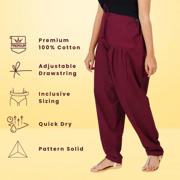 Rosewood_Maroon_Salwar_Pant_-_Modern_Style_Pure_Cotton_For_Women_-_Ethnic_Semi_Patiala_Trouser_-_Office,Home_-_All_Day_Comfort_Wear_With_Drawstring