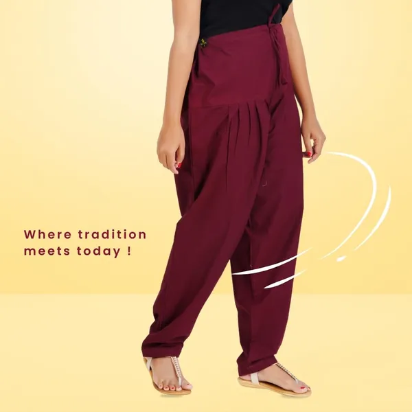 Rosewood_Maroon_Salwar_Pant_-_Modern_Style_Pure_Cotton_For_Women_-_Ethnic_Semi_Patiala_Trouser_-_Office,Home_-_All_Day_Comfort_Wear_With_Drawstring