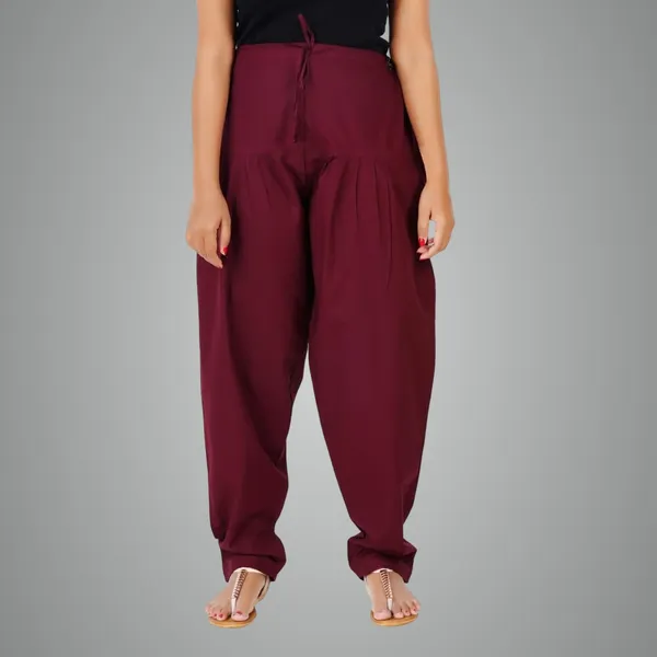 Rosewood_Maroon_Salwar_Pant_-_Modern_Style_Pure_Cotton_For_Women_-_Ethnic_Semi_Patiala_Trouser_-_Office,Home_-_All_Day_Comfort_Wear_With_Drawstring