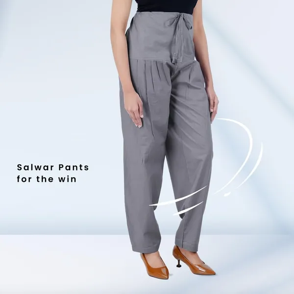 Steel_Grey_Salwar_Pant_-_Modern_Style_Pure_Cotton_For_Women_-_Ethnic_Semi_Patiala_Trouser_-_Office,Home_-_All_Day_Comfort_Wear_With_Drawstring