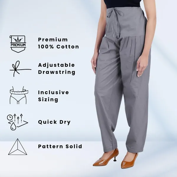 Steel_Grey_Salwar_Pant_-_Modern_Style_Pure_Cotton_For_Women_-_Ethnic_Semi_Patiala_Trouser_-_Office,Home_-_All_Day_Comfort_Wear_With_Drawstring
