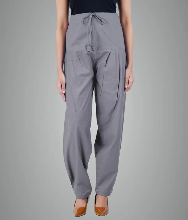 Steel_Grey_Salwar_Pant_-_Modern_Style_Pure_Cotton_For_Women_-_Ethnic_Semi_Patiala_Trouser_-_Office,Home_-_All_Day_Comfort_Wear_With_Drawstring