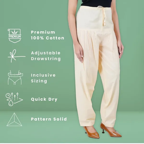 Cream_Salwar_Pant_-_Modern_Style_Pure_Cotton_For_Women_-_Ethnic_Semi_Patiala_Trouser_-_Office,Home_-_All_Day_Comfort_Wear_With_Drawstring