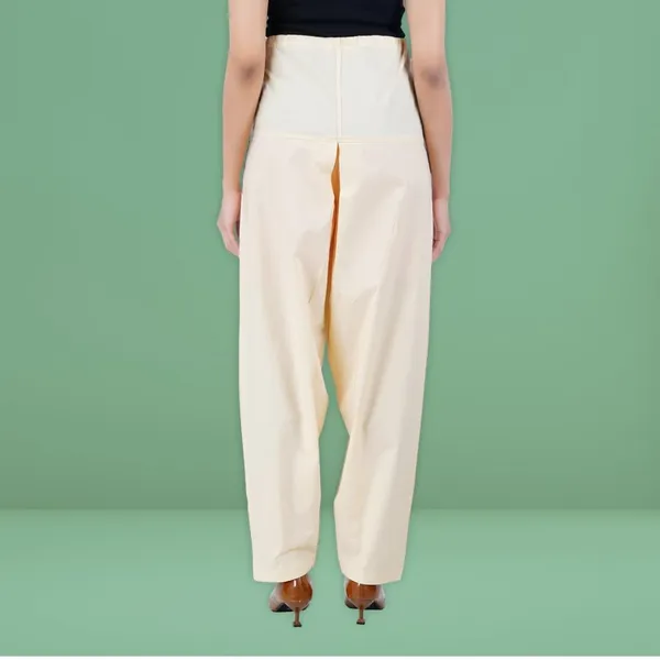 Cream_Salwar_Pant_-_Modern_Style_Pure_Cotton_For_Women_-_Ethnic_Semi_Patiala_Trouser_-_Office,Home_-_All_Day_Comfort_Wear_With_Drawstring