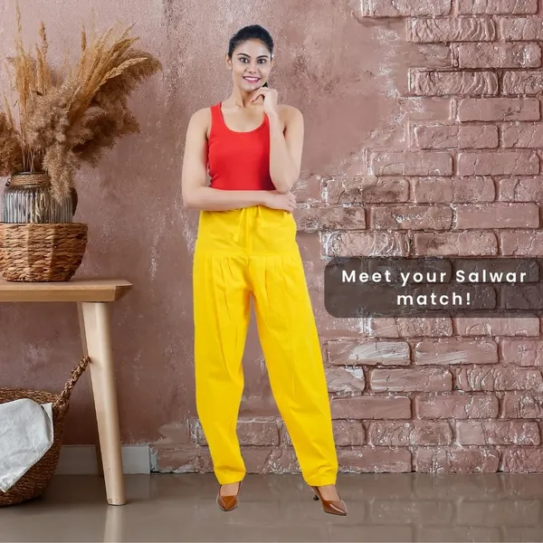 Summer_Yellow_Salwar_Pant_-_Modern_Style_Pure_Cotton_For_Women_-_Ethnic_Semi_Patiala_Trouser_-_Office,Home_-_All_Day_Comfort_Wear_With_Drawstring