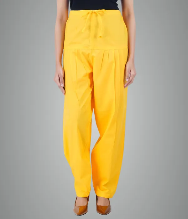 Happy Bunny Summer Yellow Salwar Pant Modern Style Pure Cotton For Women  Ethnic Semi Patiala Trouser Office,Home All Day Comfort Wear With