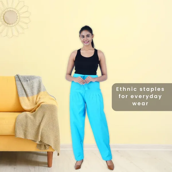 Turq_Blue_Salwar_Pant_-_Modern_Style_Pure_Cotton_For_Women_-_Ethnic_Semi_Patiala_Trouser_-_Office,Home_-_All_Day_Comfort_Wear_With_Drawstring