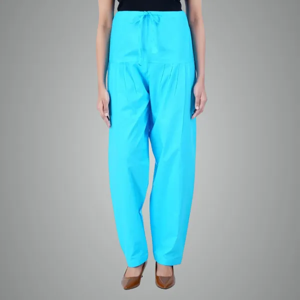 Turq_Blue_Salwar_Pant_-_Modern_Style_Pure_Cotton_For_Women_-_Ethnic_Semi_Patiala_Trouser_-_Office,Home_-_All_Day_Comfort_Wear_With_Drawstring