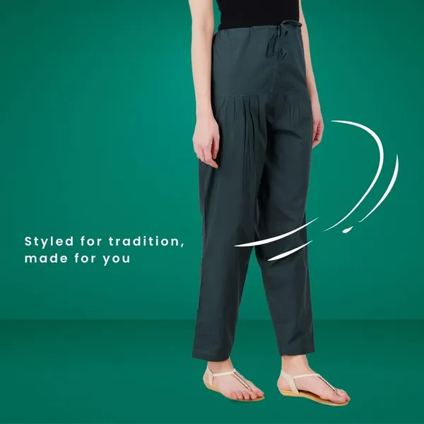Trekking_Green_Salwar_Pant_-_Modern_Style_Pure_Cotton_For_Women_-_Ethnic_Semi_Patiala_Trouser_-_Office,Home_-_All_Day_Comfort_Wear_With_Drawstring