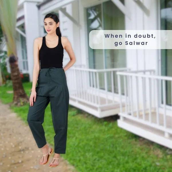 Trekking_Green_Salwar_Pant_-_Modern_Style_Pure_Cotton_For_Women_-_Ethnic_Semi_Patiala_Trouser_-_Office,Home_-_All_Day_Comfort_Wear_With_Drawstring