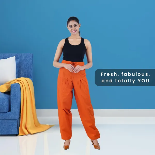 Burnt_Orange_Salwar_Pant_-_Modern_Style_Pure_Cotton_For_Women_-_Ethnic_Semi_Patiala_Trouser_-_Office,Home_-_All_Day_Comfort_Wear_With_Drawstring
