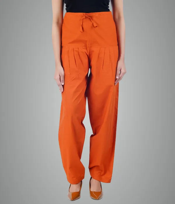 Burnt_Orange_Salwar_Pant_-_Modern_Style_Pure_Cotton_For_Women_-_Ethnic_Semi_Patiala_Trouser_-_Office,Home_-_All_Day_Comfort_Wear_With_Drawstring