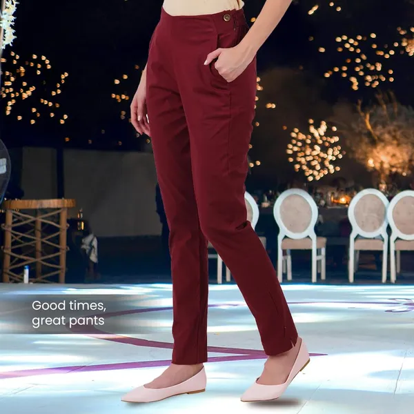 Burgundy_Maroon_Ultra_Soft_Stretchable_Lycra_Cotton_Trousers_Pant_For_Women,_Half-Elasticated_Waist,_Side_Zipper_&_Pocket,_Straight_Fit_Formal_Wear_For_Regular_Office,_Work,_College_&_Daily_Casual_Use