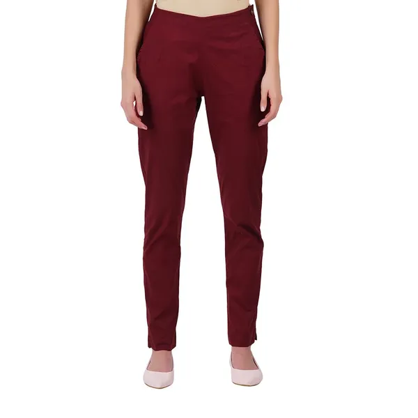 Burgundy_Maroon_Ultra_Soft_Stretchable_Lycra_Cotton_Trousers_Pant_For_Women,_Half-Elasticated_Waist,_Side_Zipper_&_Pocket,_Straight_Fit_Formal_Wear_For_Regular_Office,_Work,_College_&_Daily_Casual_Use