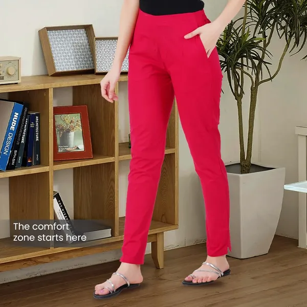 Bright_Pink_Ultra_Soft_Stretchable_Lycra_Cotton_Trousers_Pant_For_Women,_Half-Elasticated_Waist,_Side_Zipper_&_Pocket,_Straight_Fit_Formal_Wear_For_Regular_Office,_Work,_College_&_Daily_Casual_Use